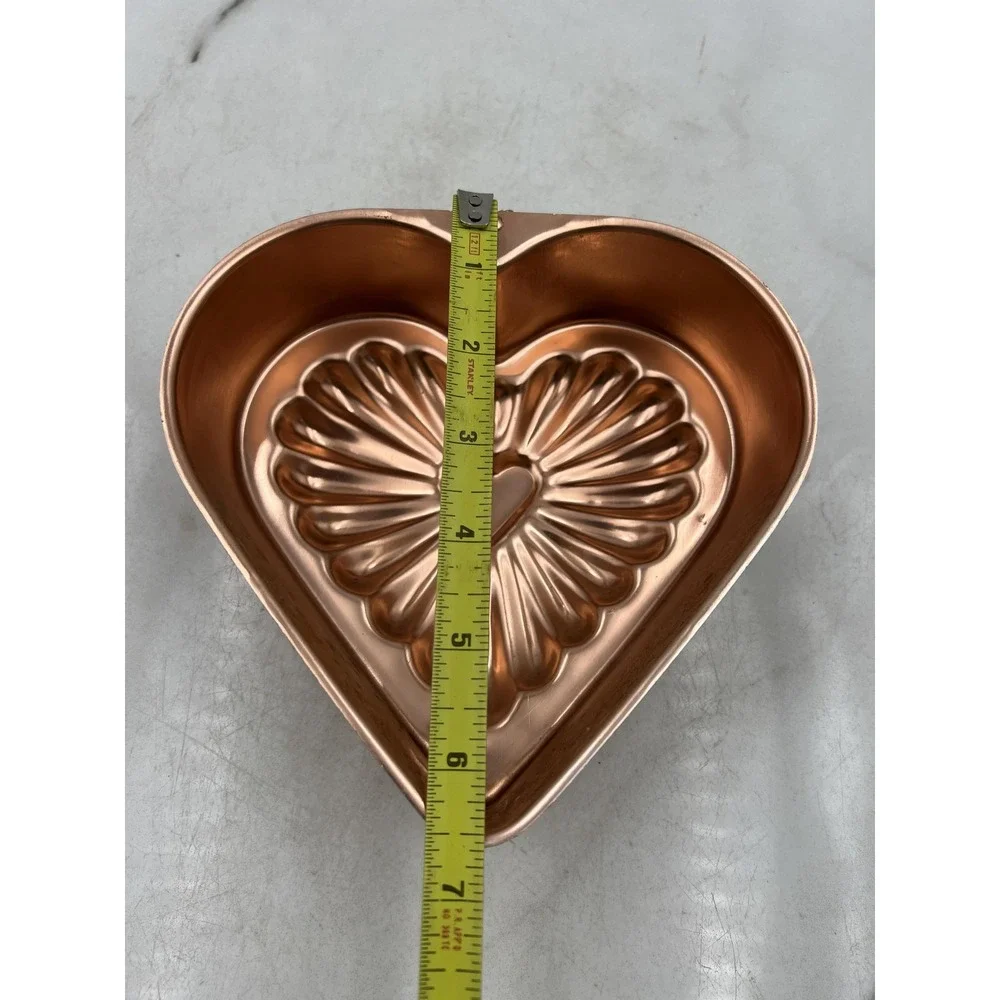 Vintage Copper Heart Shaped Fluted Cake Jello Mold Wall Decor Hanging Loop